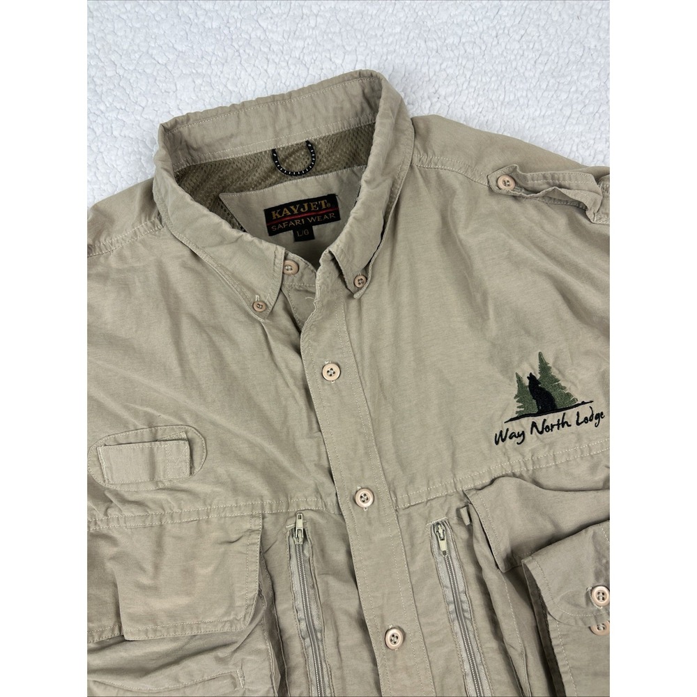 KAYJET Safari Wear Shirt Men's Large Lightweight Outdoors Vented Back Roll Tab